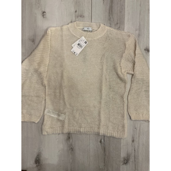MANGO Cream Sheer Knit Sweater Oversized Crew Neck Long Sleeve XS New With Tags - Picture 2 of 5